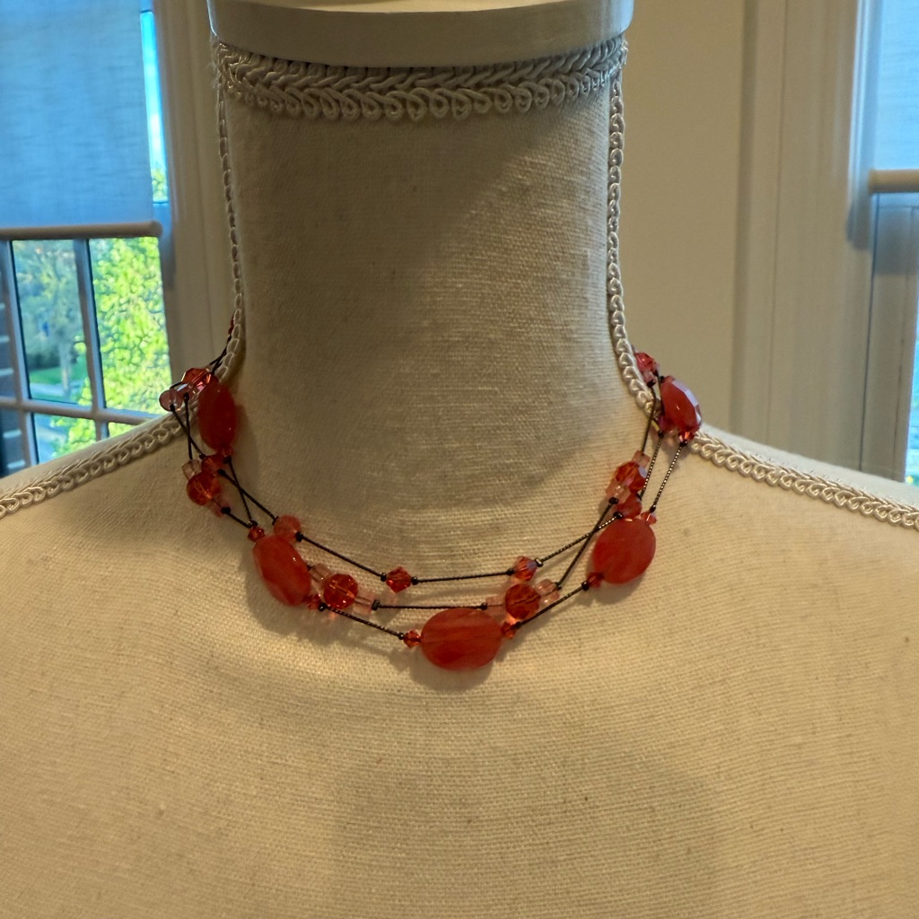Danny Reid Orange And Pink Geometric Beaded Necklace